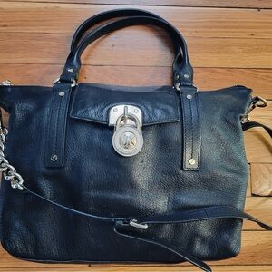Michael Kors Black Leather Satchel with Gold Accents